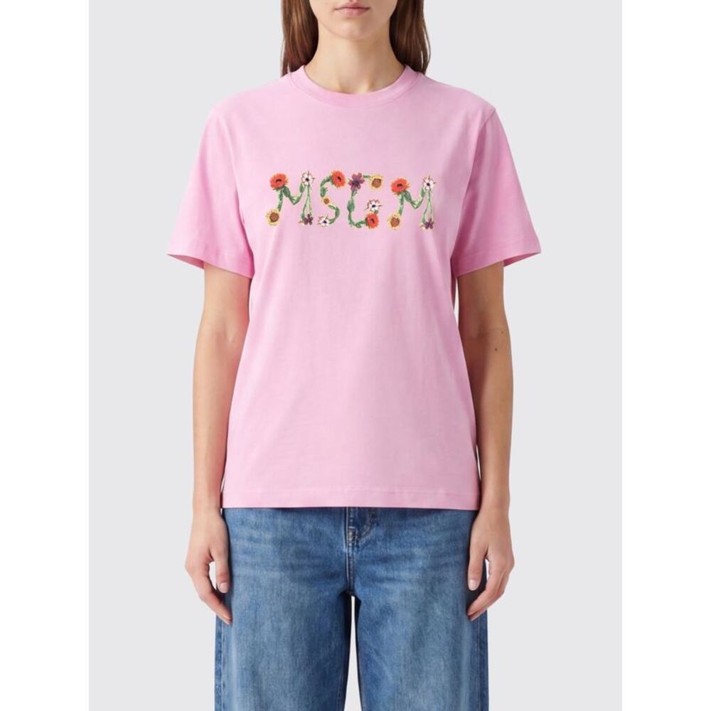 Msgm Crew Neck Cotton T-Shirt With Contrasting Logo Print